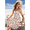 Zeagoo Women 2026 Summer Adjustable Spaghetti Strap Sundress Casual Ruched Floral V Neck Midi Flowy Beach Dress with Pockets(Pink White Floral)