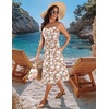 Zeagoo Women 2026 Summer Adjustable Spaghetti Strap Sundress Casual Ruched Floral V Neck Midi Flowy Beach Dress with Pockets(Pink White Floral)