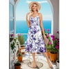 Zeagoo Women 2026 Summer Adjustable Spaghetti Strap Sundress Casual Ruched Floral V Neck Midi Flowy Beach Dress with Pockets(Purple Floral)