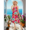 Zeagoo Women 2026 Summer Adjustable Spaghetti Strap Sundress Casual Ruched Floral V Neck Midi Flowy Beach Dress with Pockets(Red Floral)