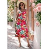 Zeagoo Women 2026 Summer Adjustable Spaghetti Strap Sundress Casual Ruched Floral V Neck Midi Flowy Beach Dress with Pockets(Red Floral)