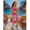 Zeagoo Women 2026 Summer Adjustable Spaghetti Strap Sundress Casual Ruched Floral V Neck Midi Flowy Beach Dress with Pockets(Red Floral)