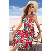 Zeagoo Women 2026 Summer Adjustable Spaghetti Strap Sundress Casual Ruched Floral V Neck Midi Flowy Beach Dress with Pockets(Red Floral)
