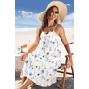 Zeagoo Women 2026 Summer Adjustable Spaghetti Strap Sundress Casual Ruched Floral V Neck Midi Flowy Beach Dress with Pockets(White Floral)