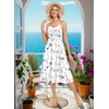 Zeagoo Women 2026 Summer Adjustable Spaghetti Strap Sundress Casual Ruched Floral V Neck Midi Flowy Beach Dress with Pockets(White Floral)