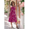 Zeagoo Women 2026 Summer Adjustable Spaghetti Strap Sundress Casual Ruched Floral V Neck Midi Flowy Beach Dress with Pockets(Wine Red Floral)