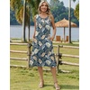 Zeagoo Women Beach Summer Midi Dress 2026 Sleeveless Casual Beachy Sundress Button Down Loose Tank Dresses with Pockets(Blue Leaves)