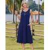 Zeagoo Women Beach Summer Midi Dress 2026 Sleeveless Casual Beachy Sundress Button Down Loose Tank Dresses with Pockets(Navy)