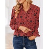 Zeagoo Women Blouses Chiffon Long Sleeve Button Down Shirts Business Tops(A-black Red Floral)
