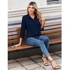 Zeagoo Women Blouses Chiffon Long Sleeve Button Down Shirts Business Tops(Navy Blue)