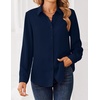Zeagoo Women Blouses Chiffon Long Sleeve Button Down Shirts Business Tops(Navy Blue)