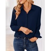 Zeagoo Women Blouses Chiffon Long Sleeve Button Down Shirts Business Tops(Navy Blue)