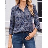 Zeagoo Women Blouses Chiffon Long Sleeve Button Down Shirts Business Tops(Paisley Navy)