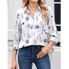 Zeagoo Women Blouses Chiffon Long Sleeve Button Down Shirts Business Tops(White Floral)
