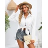 Zeagoo Women Button Down Shirts Oversized Long Sleeve Blouses with Pocket(A-white)