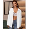 Zeagoo Women Button Down Shirts Oversized Long Sleeve Blouses with Pocket(A-white)