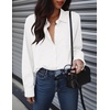 Zeagoo Women Button Down Shirts Oversized Long Sleeve Blouses with Pocket(A-white)