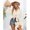 Zeagoo Women Button Down Shirts Oversized Long Sleeve Blouses with Pocket(B-beige)