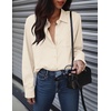 Zeagoo Women Button Down Shirts Oversized Long Sleeve Blouses with Pocket(B-beige)