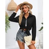 Zeagoo Women Button Down Shirts Oversized Long Sleeve Blouses with Pocket(B-black)