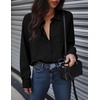 Zeagoo Women Button Down Shirts Oversized Long Sleeve Blouses with Pocket(B-black)