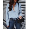 Zeagoo Women Button Down Shirts Oversized Long Sleeve Blouses with Pocket(B-blue)