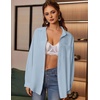 Zeagoo Women Button Down Shirts Oversized Long Sleeve Blouses with Pocket(B-blue)