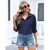 Zeagoo Women Button Down Shirts Oversized Long Sleeve Blouses with Pocket(B-dark Blue)