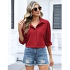 Zeagoo Women Button Down Shirts Oversized Long Sleeve Blouses with Pocket(B-red)