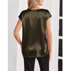 Zeagoo Women Satin V Neck Blouse Cap Short Sleeve Business Casual Top S-2XL(Army Green)