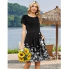 Zeagoo Women Summer Dress 2026 Short Sleeve Aline Mini Dresses with Pockets Casual Swing Tshirt Dress Vocation Beach Sundress(Black Floral)