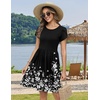 Zeagoo Women Summer Dress 2026 Short Sleeve Aline Mini Dresses with Pockets Casual Swing Tshirt Dress Vocation Beach Sundress(Black Floral)