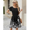 Zeagoo Women Summer Dress 2026 Short Sleeve Aline Mini Dresses with Pockets Casual Swing Tshirt Dress Vocation Beach Sundress(Black Floral)