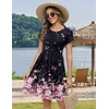 Zeagoo Women Summer Dress 2026 Short Sleeve Aline Mini Dresses with Pockets Casual Swing Tshirt Dress Vocation Beach Sundress(Black Pink Floral)