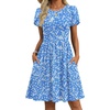 Zeagoo Women Summer Dress 2026 Short Sleeve Aline Mini Dresses with Pockets Casual Swing Tshirt Dress Vocation Beach Sundress(Blue Floral)