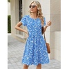 Zeagoo Women Summer Dress 2026 Short Sleeve Aline Mini Dresses with Pockets Casual Swing Tshirt Dress Vocation Beach Sundress(Blue Floral)