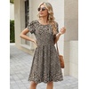 Zeagoo Women Summer Dress 2026 Short Sleeve Aline Mini Dresses with Pockets Casual Swing Tshirt Dress Vocation Beach Sundress(Brown Print)