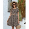 Zeagoo Women Summer Dress 2026 Short Sleeve Aline Mini Dresses with Pockets Casual Swing Tshirt Dress Vocation Beach Sundress(Brown Print)