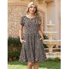 Zeagoo Women Summer Dress 2026 Short Sleeve Aline Mini Dresses with Pockets Casual Swing Tshirt Dress Vocation Beach Sundress(Brown Print)