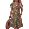 Zeagoo Women Summer Dress 2026 Short Sleeve Aline Mini Dresses with Pockets Casual Swing Tshirt Dress Vocation Beach Sundress(Ethinc Boho Print)
