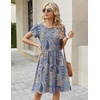 Zeagoo Women Summer Dress 2026 Short Sleeve Aline Mini Dresses with Pockets Casual Swing Tshirt Dress Vocation Beach Sundress(Ethnic Print(mz919))