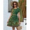 Zeagoo Women Summer Dress 2026 Short Sleeve Aline Mini Dresses with Pockets Casual Swing Tshirt Dress Vocation Beach Sundress(Green Ethnic)