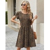 Zeagoo Women Summer Dress 2026 Short Sleeve Aline Mini Dresses with Pockets Casual Swing Tshirt Dress Vocation Beach Sundress(Leopard Print)