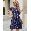Zeagoo Women Summer Dress 2026 Short Sleeve Aline Mini Dresses with Pockets Casual Swing Tshirt Dress Vocation Beach Sundress(Navy White Floral)