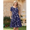 Zeagoo Women Summer Dress 2026 Short Sleeve Aline Mini Dresses with Pockets Casual Swing Tshirt Dress Vocation Beach Sundress(Navy White Floral)
