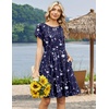 Zeagoo Women Summer Dress 2026 Short Sleeve Aline Mini Dresses with Pockets Casual Swing Tshirt Dress Vocation Beach Sundress(Navy White Floral)