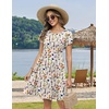Zeagoo Women Summer Dress 2026 Short Sleeve Aline Mini Dresses with Pockets Casual Swing Tshirt Dress Vocation Beach Sundress(White Print)