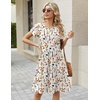 Zeagoo Women Summer Dress 2026 Short Sleeve Aline Mini Dresses with Pockets Casual Swing Tshirt Dress Vocation Beach Sundress(White Print)