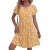 Zeagoo Women Summer Dress 2026 Short Sleeve Aline Mini Dresses with Pockets Casual Swing Tshirt Dress Vocation Beach Sundress(Yellow Floral)