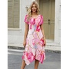 Zeagoo Womens Casual Dress for Summer Loose Hankerchief Flare Midi Sundress(Pink)